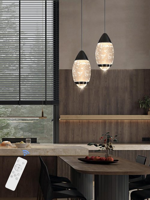 WOSOHYUN Modern Black Chandelier Pendant Light, 1-Light Single Head Crystal Ceiling Light Fixture for Dining Room, Kitchen Island, Bedroom, Entryway Lighting