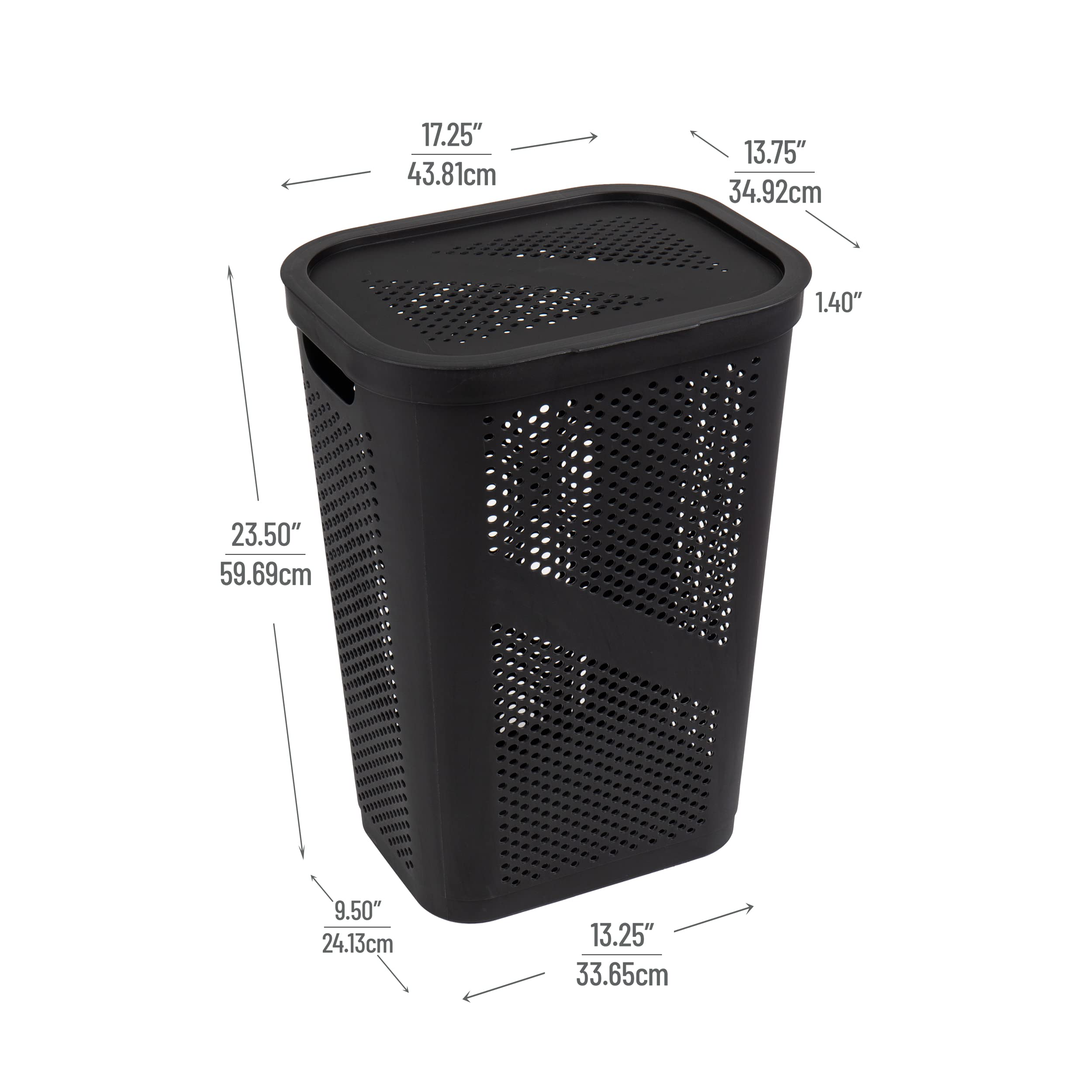 Mind Reader Slim Laundry Hamper with Lid, 60L Clothes Basket, Ventilated Plastic, Black