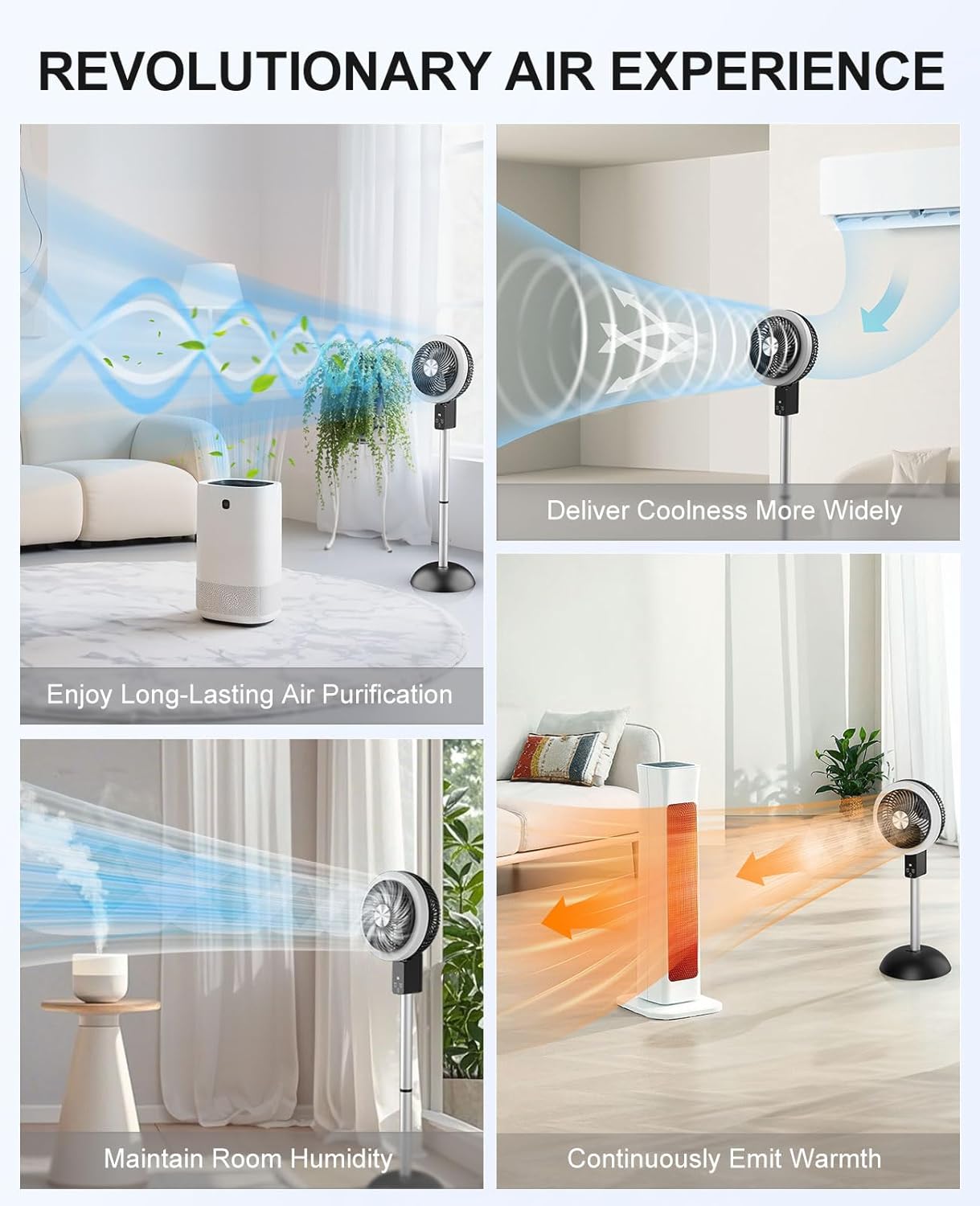 Skiennix Portable Standing Fan - 10000mAh Rechargeable Battery | 8 Speeds, 90° Oscillation, Adjustable Height
