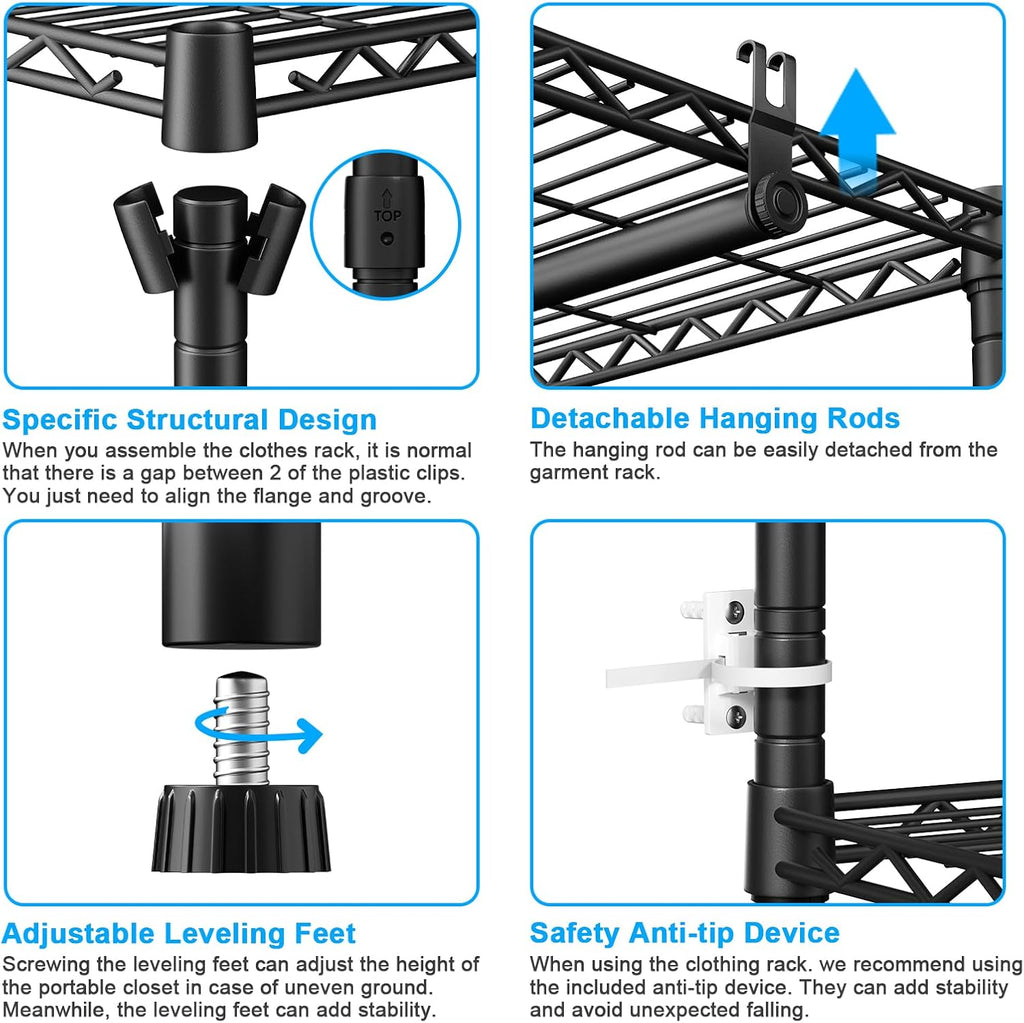Ulif E10 Clothes Rack - Adjustable Freestanding Clothing Organizer | Portable Garment Rack 73-97"W x 15"D x 72"H, Max Load 800LBS, Black