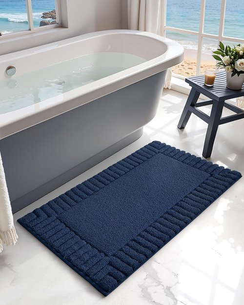 Color&Geometry Large Bath Rugs - Non-Slip, Washable, Absorbent Navy Blue Mats | 24"x36" for Bathroom & Shower
