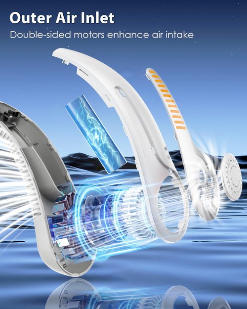 AUIIAH Portable Neck Fan Rechargeable Wearable Personal Fan Blow Cold Air, 5 Speeds, USB Battery, Neck Cooler with Neckbrace, Gift for Men Women, Sports, Gardening, Home, Outdoors, Travel, Camping