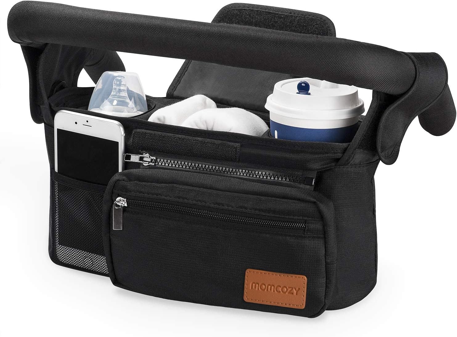 Momcozy Universal Stroller Organizer - Insulated Cup Holder & Detachable Phone Bag - Fits Most Strollers