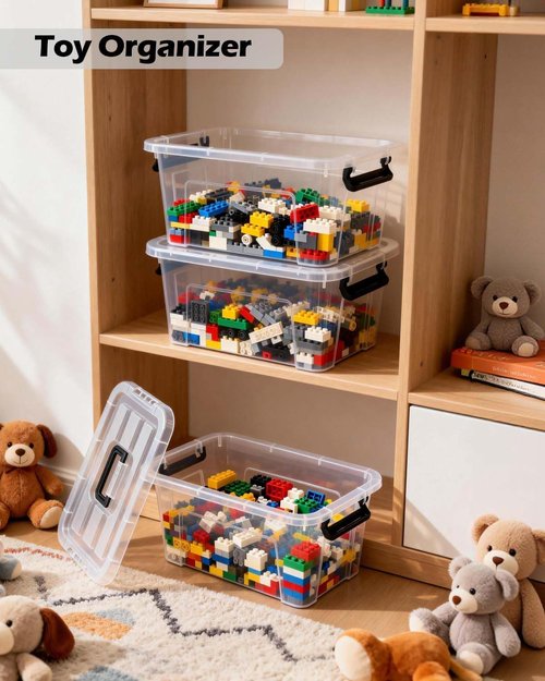 EOENVIVS Plastic Storage Bins - 7 Quart Stackable Organizer with Lids & Handles | 6 Pack Clear Storage Boxes for Home & Office