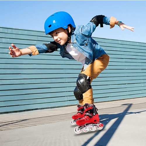 4 Types Size Adjustable Inline Skates Kids Adults for Outdoor Flash Men and Women Roller Skates Beginners Featuring All Illuminating Wheels Roller Shoes Pu High Elastic Wear Wheel -Red_L(6.5-8.5)