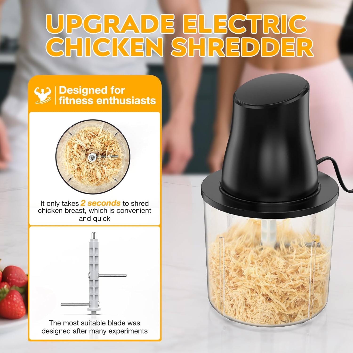 Skiennix Electric Chicken Shredder Tool - 250W Multifunctional Meat Grinder for Chicken, Fruits & Veggies (Black)