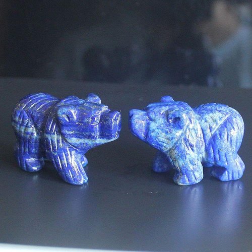 Hand-Carved Lapis Bear Figurine - Unique Mixed Gemstone Crystal Animal Sculpture