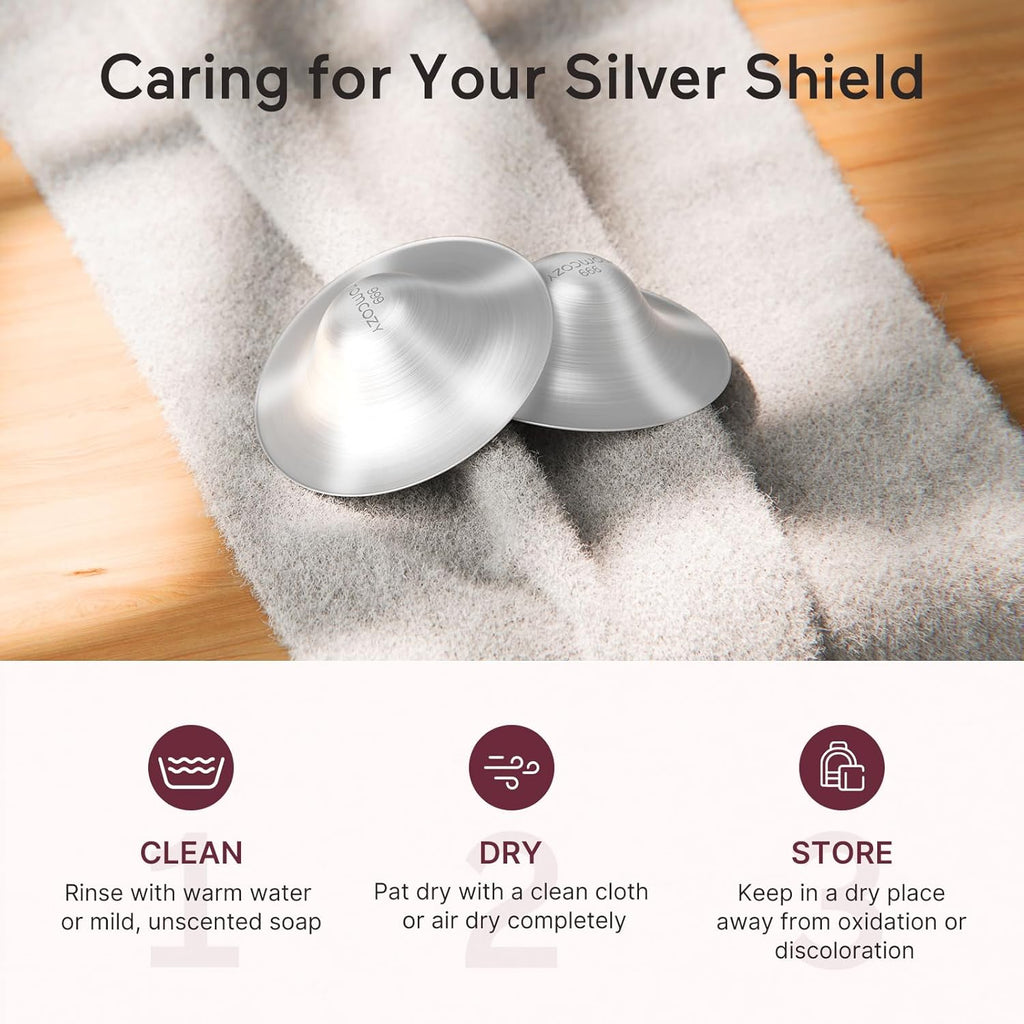 Momcozy 999 Silver Nipple Shields - Hole-Free Design for Breastfeeding Essentials | Regular Size