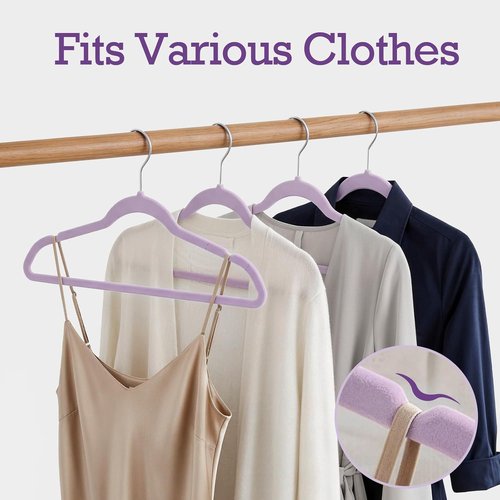 HOUSE DAY Velvet Hangers - 60 Pack Non-Slip Heavy Duty Felt Hangers | Lt-Purple Space-Saving Design