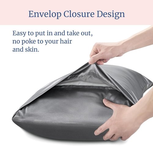 BEDELITE Satin Pillowcase - Super Soft & Cooling for Hair and Skin | 2-Pack Queen Size (20"x30", Dark Grey)
