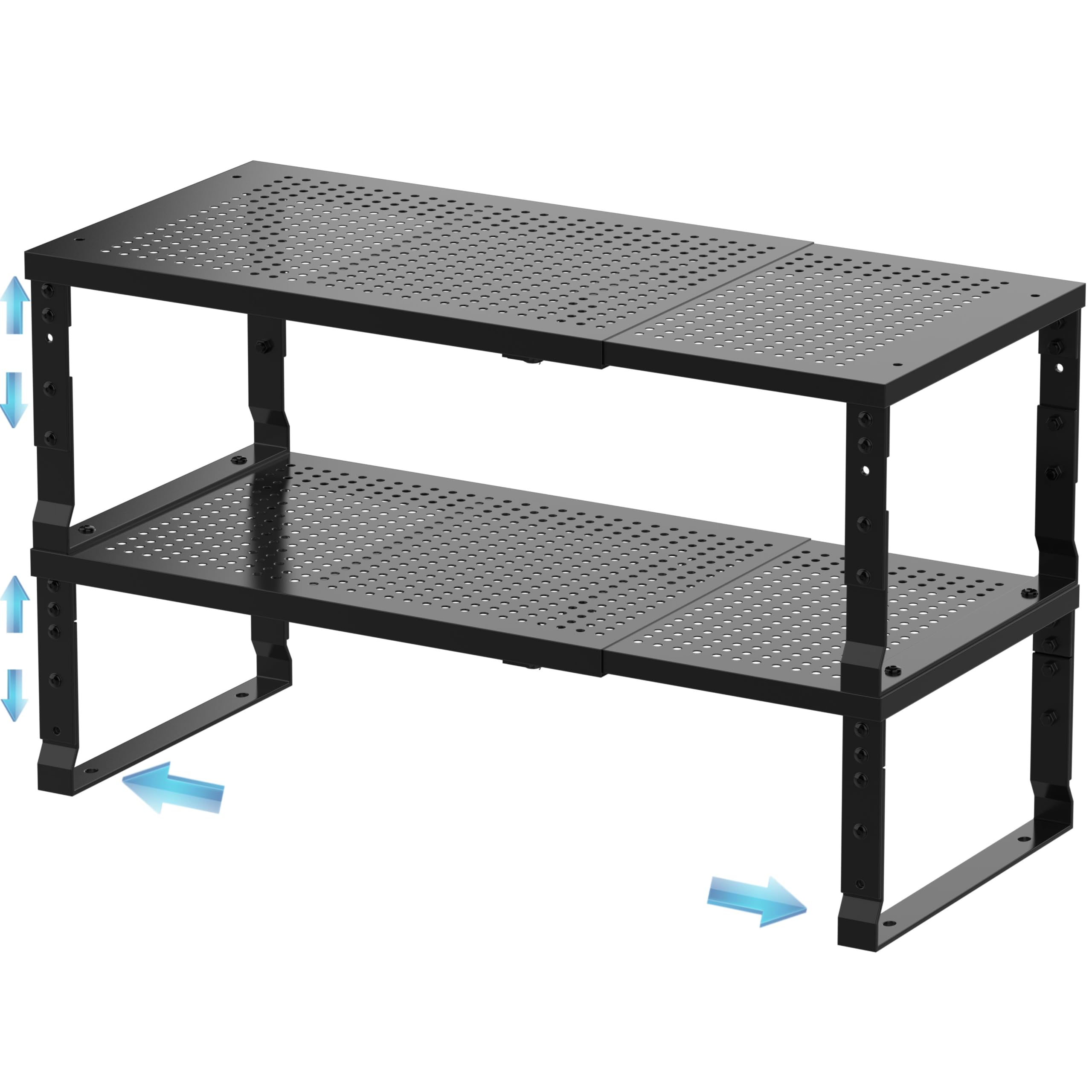 Zilvando Expandable Spice Rack & Kitchen Cabinet Organizer - Stackable, Adjustable Shelves for Cabinets, Countertops, Cupboards & Pantries(2 Packs/Medium/Black)