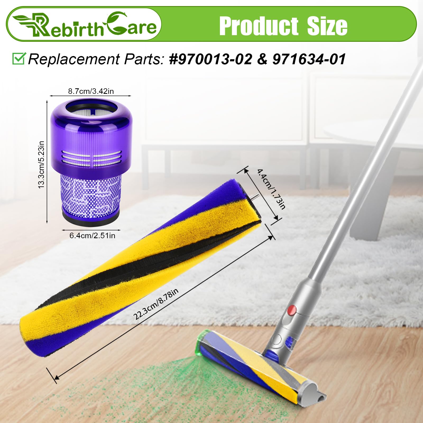 Brush Roller and Filter for Dyson V15 Detect/V15 Detect Plus Vacuum Cleaner, V15 Replacements Parts #970013-02 & 971634-01
