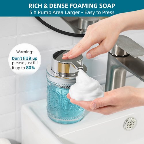 KASUNTING Foaming Soap Dispenser, Clear Glass Foam Hand Soap Dispenser for Bathroom, Refillable 7.8 Fl Oz Foamy Pump Bottle with Plastic Sliver Pump, Vintage Dish Soap Foam Dispenser