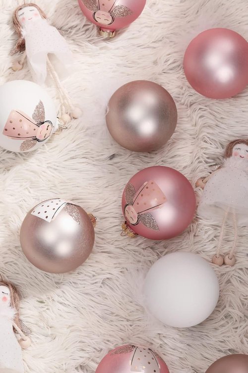 DN DECONATION Pink Christmas Ornaments - Girly Angel Glass Ball Ornaments for Tree Decoration