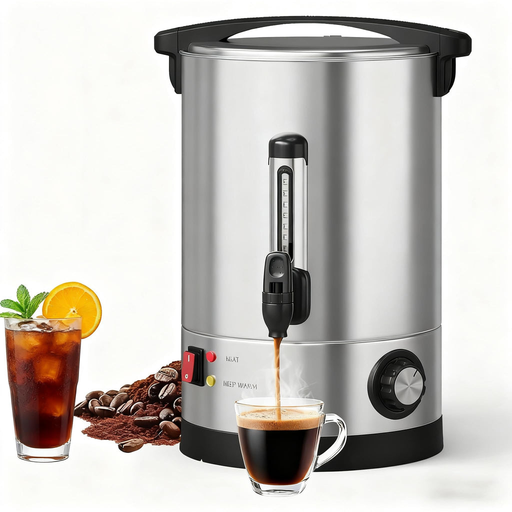 70-Cup Commercial Coffee Urn, 10L / 2.6Gal Double Wall Insulation Coffee Dispenser, Stainless Steel Large Hot Beverage Dispenser with Automatic Temperature Control & Faucet for Party Buffet, Silver