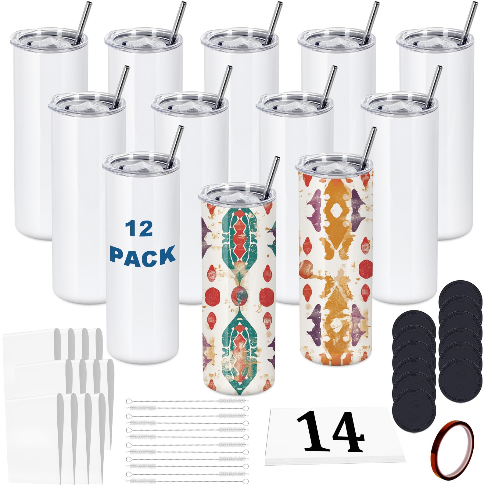 oaptuza 24 Pack 20 OZ Sublimation Tumblers Bulk, Skinny Straight White Sublimation Cups, Stainless Steel Double Wall Insulated Tumbler for Heat Transfer, Individually Boxed