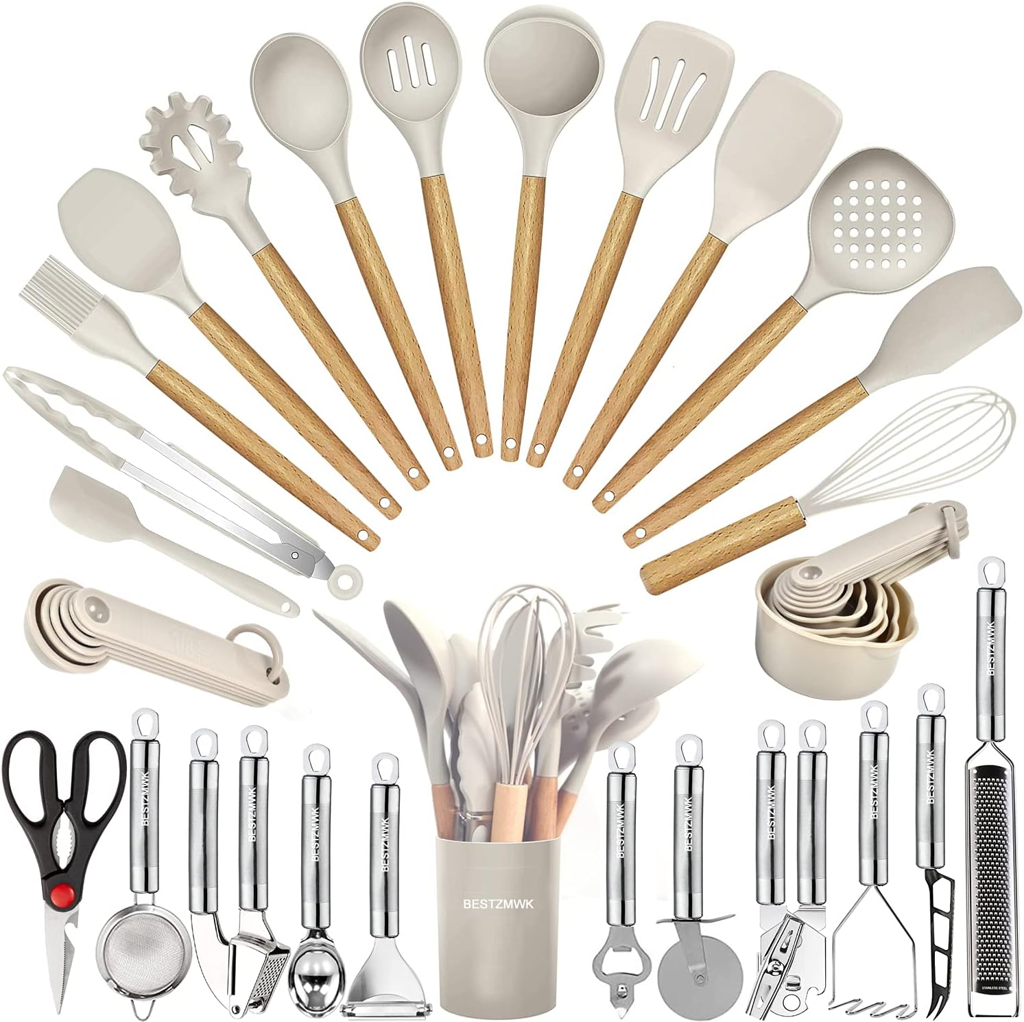 Skiennix Kitchen Utensils Set - 35-Piece Heat-Resistant Silicone & Wooden Cooking Tools
