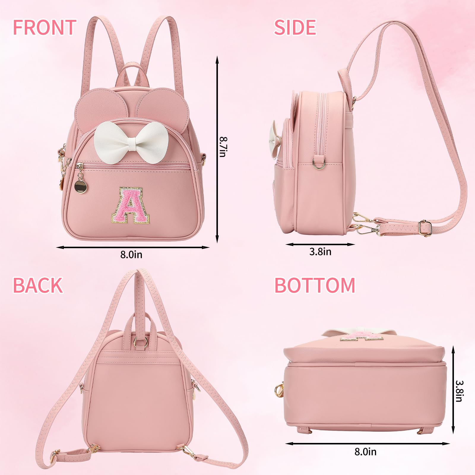 VLJTM Birthday Gift for 2 3 4 5 6 7 8 9 10 Year old Girls Personalized Initial Toddler Mini Backpack Purse for Kids-Pink-A
