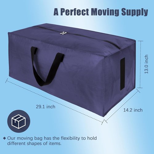 HOMESURE Large Water-Resistant Moving Bags - 4 Pack Heavy-Duty Storage Totes with Zippers & Handles | Space-Saving Design (Blue)