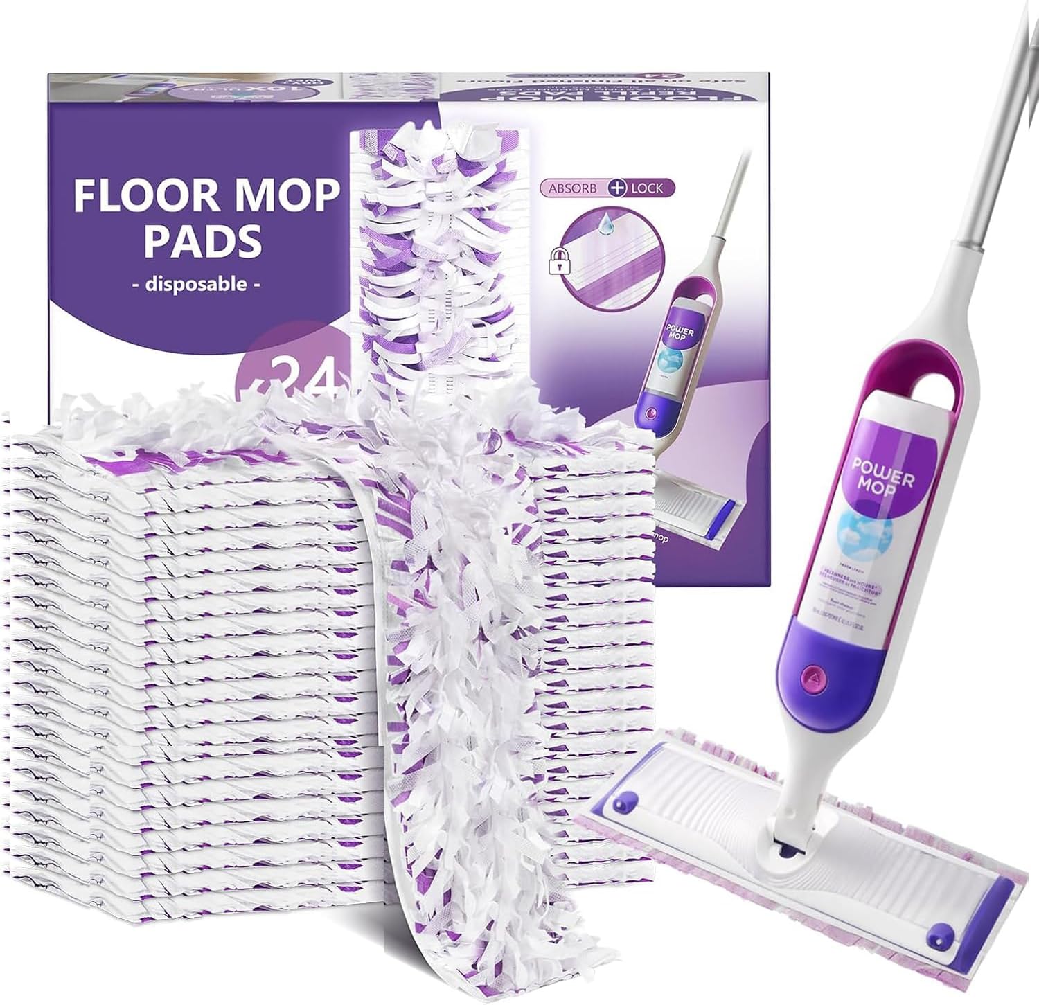 Skiennix Power Mop Refills - 24 Count Disposable Pads for Quick, Absorbent Multi-Surface Cleaning