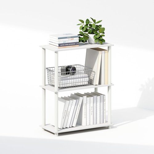 Furinno Turn-N-Tube Book Shelf, 3-Tier Bookshelf, Bookcase with Multipurpose Compact Display Rack, 11.6 x 23.6 x 29.6, for Living Room, Bedroom, Home Office, White/White