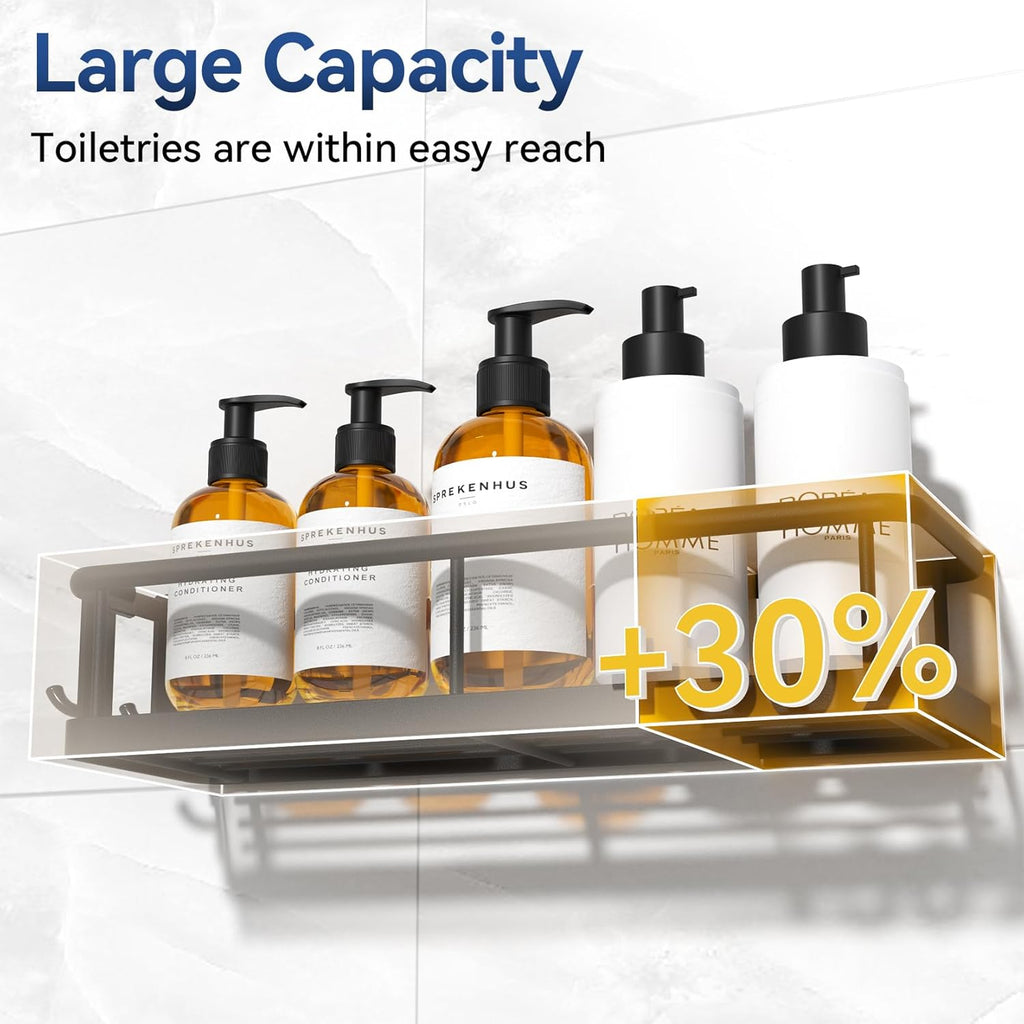 YASONIC Shower Caddy - No Drill Adhesive Bathroom Organizer with Removable Hooks & Soap Holder | 3 Pack, Black
