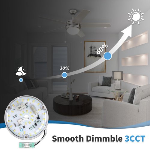 Caisens 4 Inch Ceiling Fan LED Light Replacement, 18W 2200LM 3000K 4000K 5000K LED Ceiling Fan Light Kit, Ceiling Fan Light Kit Replacement, 120V, CRI90, Dimmable