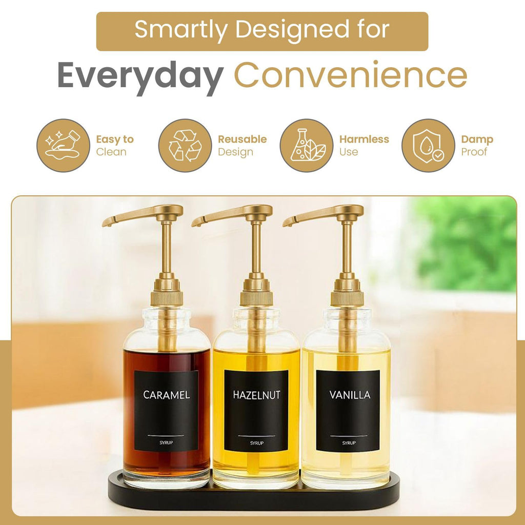 Skiennix Gold Plastic Syrup Pumps - 2-Pack for 750ml Bottles - Ideal Coffee Dispenser, Not for Glass