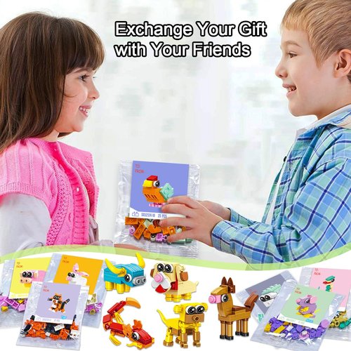 JUNQIU 24 Pack Valentines Day Cards For Kids School, Animal Building Blocks Valentine For Class, Valentines Day Gifts For Kids Classroom Bulk, Class Gifts Exchange For Boys Girls