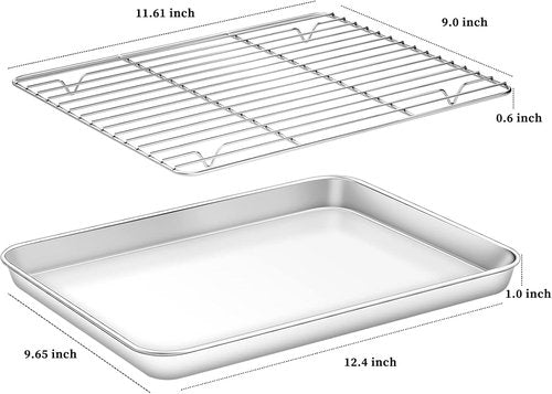 Deedro Baking Sheet Set - Stainless Steel Cookie Half Sheets with Cooling Racks | 12 x 10 Inch, Heavy Duty