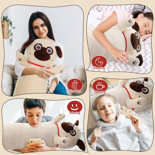MaoGoLan Super Soft Stuffed Dog Pug Plush Pillow 43 inch Long Puppy Stuffed Animal for Girls Kids Body Pillow, Bulldog Stuffed Animal Pug Lovers Gifts Christmas Valentine's Day Halloween