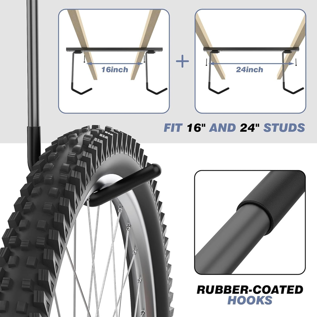 WALMANN Ceiling Mounted Bike Rack - Space-Saving Storage for 2 Horizontal or 4 Vertical Bikes