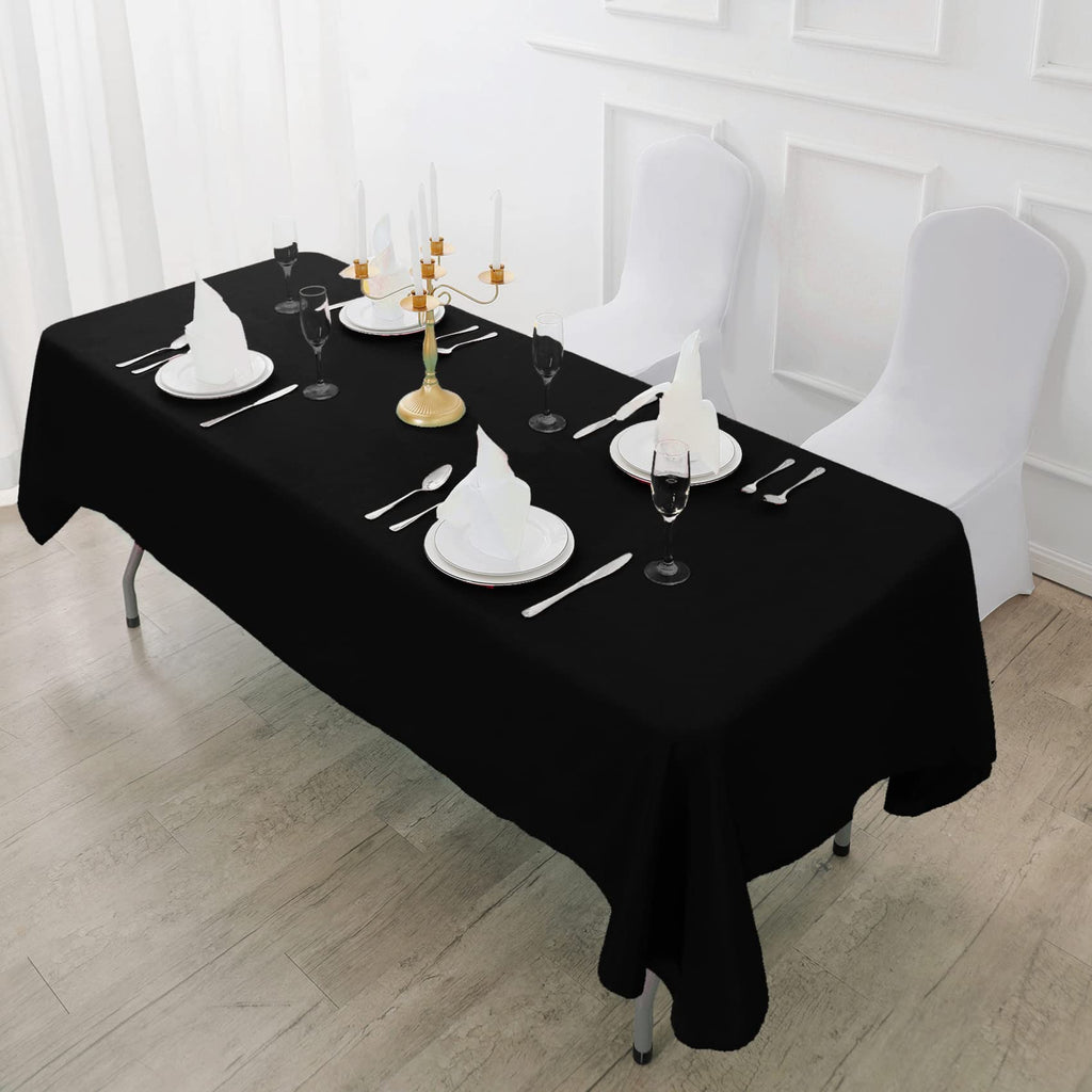 Fokitut 6 Pack Waterproof Rectangle Tablecloth, 90x132 Inch,Stain Resistant and Wrinkle Polyester Table Cloth, Fabric Table Cover for Kitchen Dining, Wedding, Party, Holiday Dinner-Black