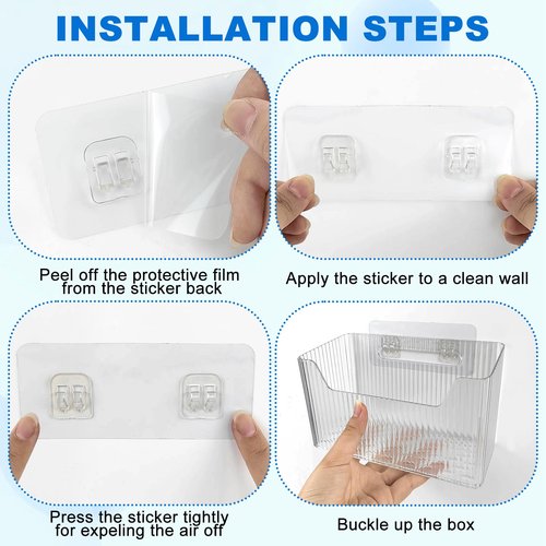 6Pcs Storage Organizer Bins Wall Mounted Organizer Basket Large Size Clear Plastic Makeup Organizer Adhesive Hanging Bin for Bathroom Kitchen Pantry