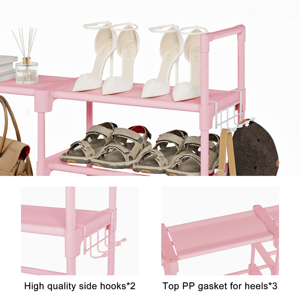 WOWLIVE 9 Tiers Shoe Rack Shoe Storage Shoe Organizer 50-55 Pairs Shoe Tower Unit Shelf Durable Metal Pipes with Plastic Connectors Stackable Cabinet Pink