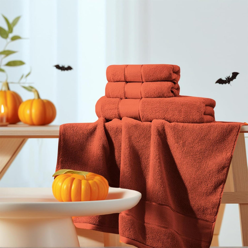 Marvione Bath Towels Set - 100% Turkish Cotton, Highly Absorbent & Soft | 6-Piece in Burnt Orange