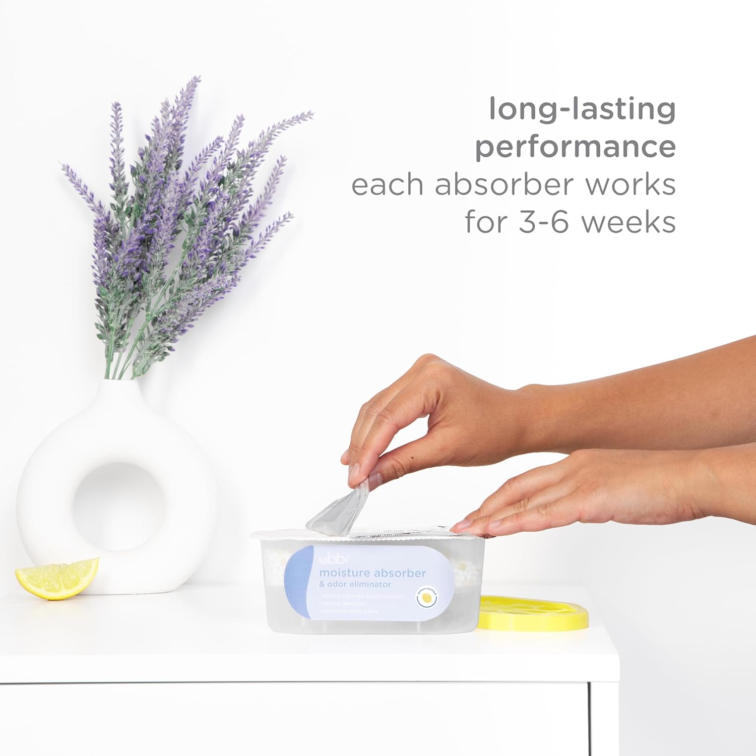 Ubbi Moisture Absorber - Odor Eliminator Tub with Lemon Scent | 3 Pack for Dampness Control