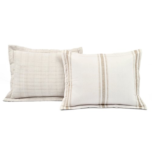 Lush Decor Farmhouse Stripe Reversible Cotton Duvet Cover Queen Size 3 Piece Set Full/Queen Neutral - Farmhouse Bedding Set - Striped Duvet Cover