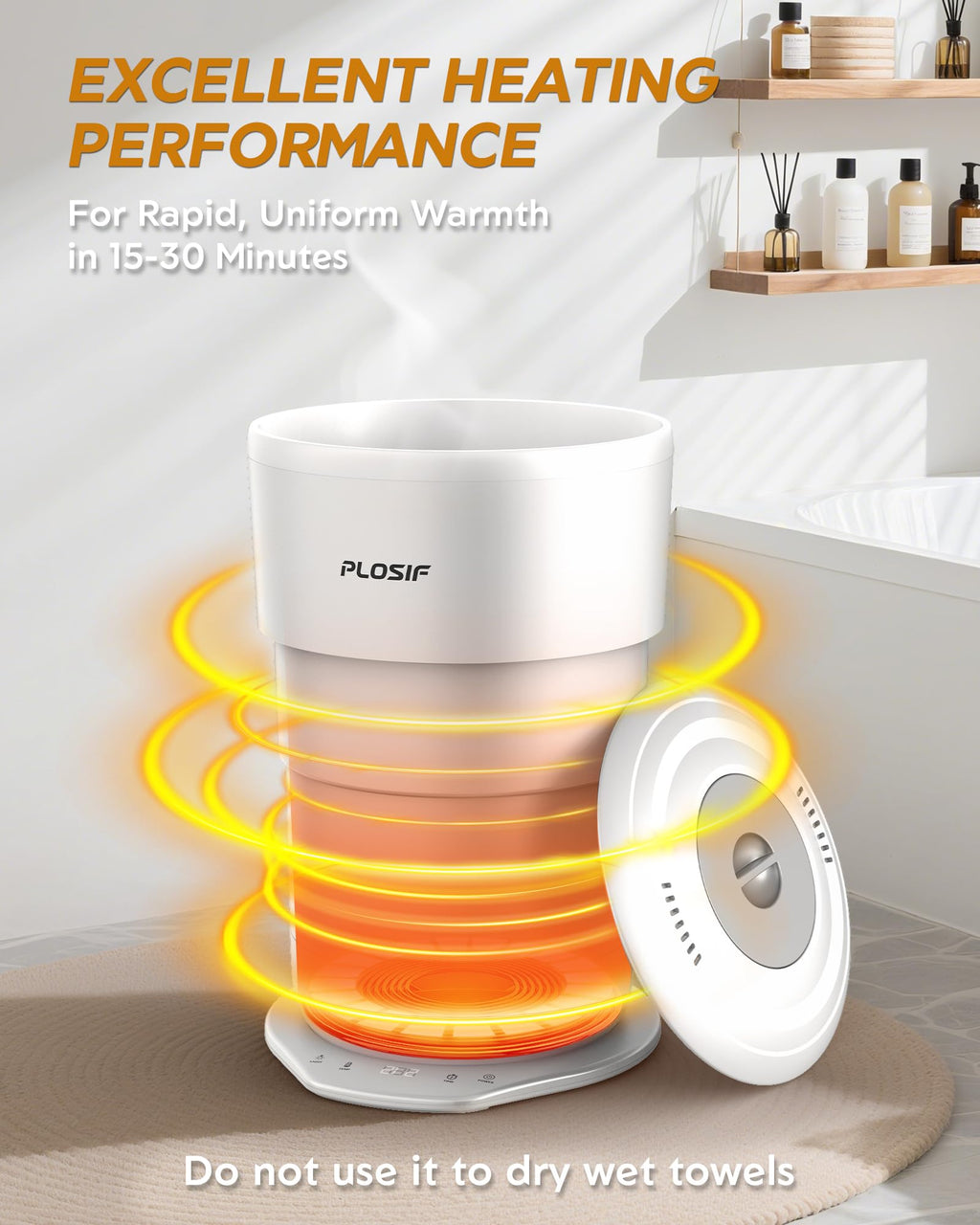 PLOSIF Foldable Towel Warmer for Bathroom, 21L Large Capacity Hot Towel Warmer - Fits 2 Oversized Towels, Blankets, Bathrobes, Spa-Like Towel Heater with 4 Timers, Auto Shut Off and Ambient Lighting