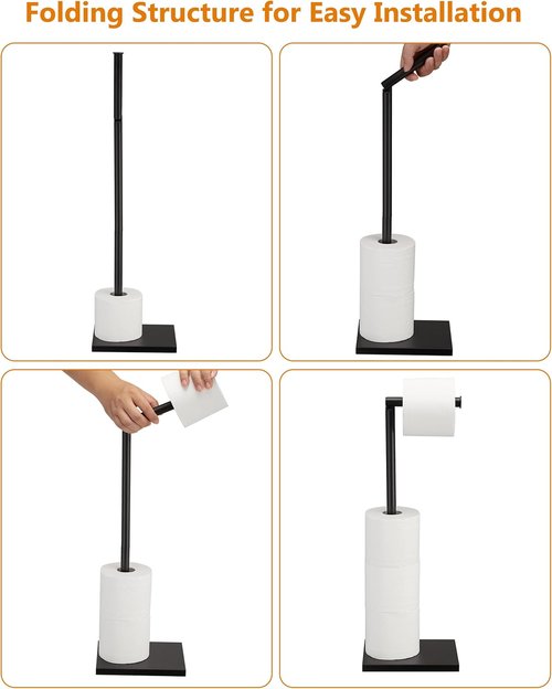 DECLUTTR Free Standing Toilet Paper Holder - Stainless Steel Pedestal with Reserve - Black Finish