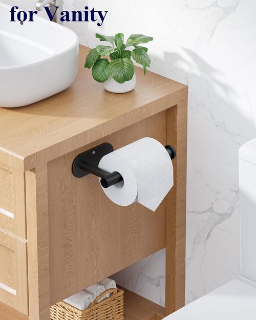 Kitsure Toilet Paper Holder - Premium Waterproof Stainless Steel Wall-Mount | Ideal for Bathroom & RV, Black 6.5" L