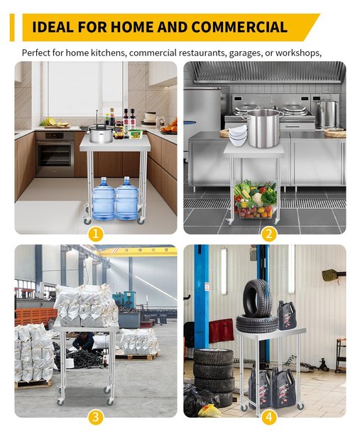 16X24x35 Inch Stainless Steel Table, NSF Heavy Duty Worktable with Open Base, Rust-Resistant Utility Prep Table for Kitchen, Restaurant, Garage, Indoor/Outdoor