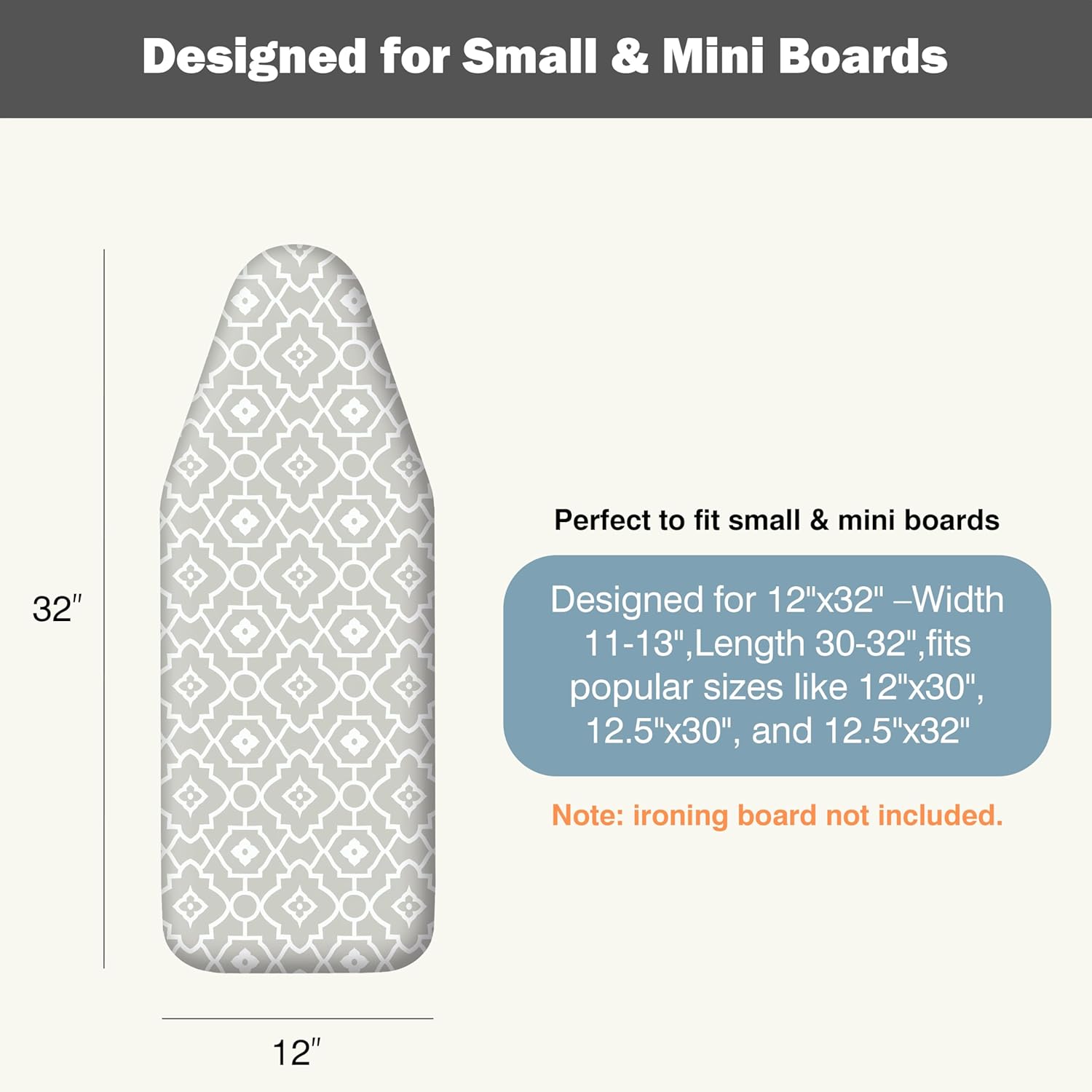 UniSimp Small Ironing Board Cover - Heat Resistant Cotton Canvas with Padding | 12"x32" Geometric Design