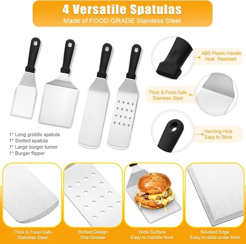 CEKEE Griddle Accessories Kit - 10-Piece Flat Top Grill Set with Smash Burger Press & Spatulas for Outdoor BBQ