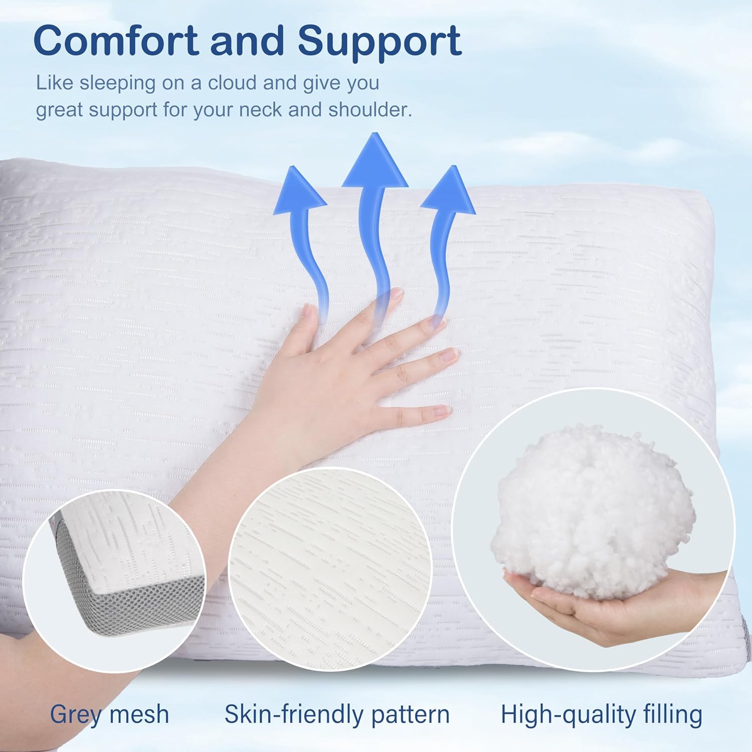 ACCURATEX Pillows Queen Size Set of 2, Rayon Derived from Bamboo Removable Cover, Shredded Memory Foam Pillow with Down Alternative Fill (Adjustable), Supportive Pillows for Side Back Sleepers