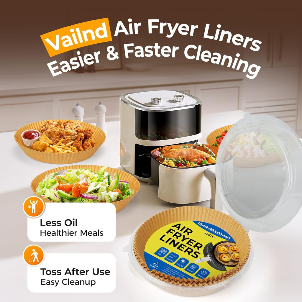 Skiennix Air Fryer Paper Liners - 125 Pcs Non-Stick Parchment Baking Sheets | 8-Inch Round Size