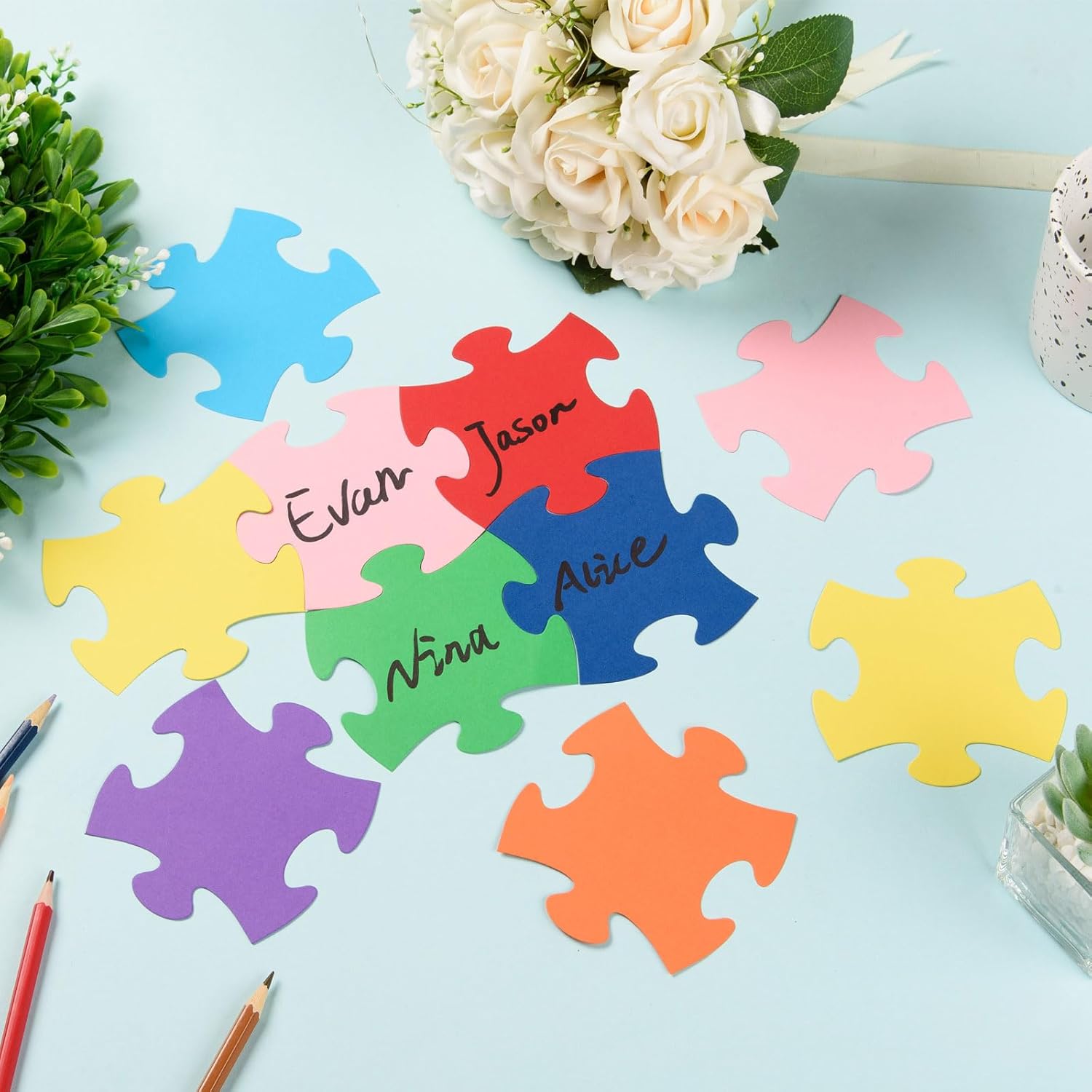 MixTeach 200 Pcs Puzzle Pieces - Die Cut Paper Accents for Classroom Decor & Party Supplies