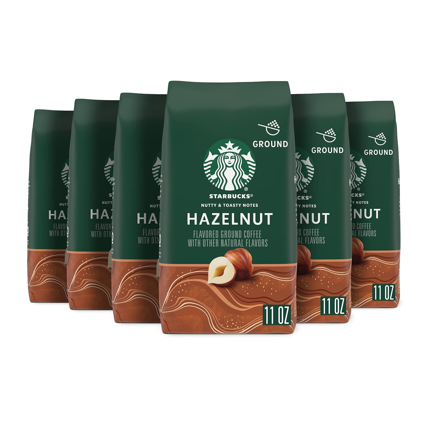 Starbucks Ground Coffee - Hazelnut Flavored 100% Arabica | 6 Bags of 11 oz Each