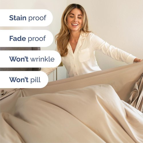 Cal King Size 4 Piece Sheet Set - Ultra-Soft Cooling Bed Sheets - Luxury Hotel Quality - Deep Pockets, Wrinkle-Free - Oeko-Tex Certified - Cream