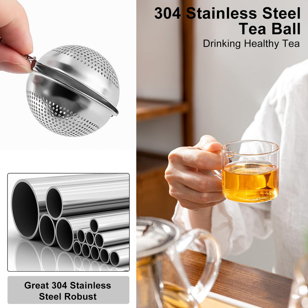 Numola 2Pcs Tea Ball Infuser - Locking Clasp Tea Strainer with Chain, Food Grade 304 Stainless Steel Loose Leaf Tea Steeper for Herbal/Green/Black Tea - Reusable Tea Infuser for Home, Office & Travel